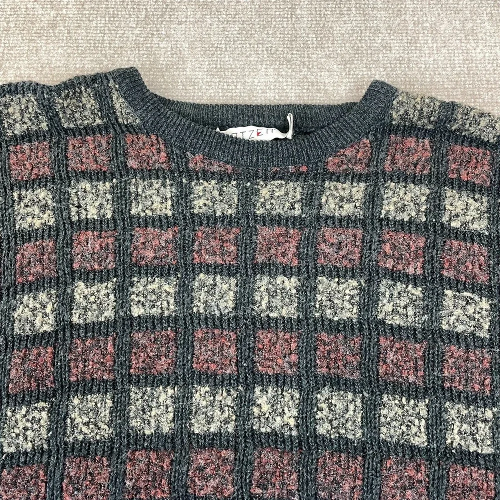 Vintage Jantzen Sweater Mens Large Multicolor Textured Plaid Tight Knit Ribbed